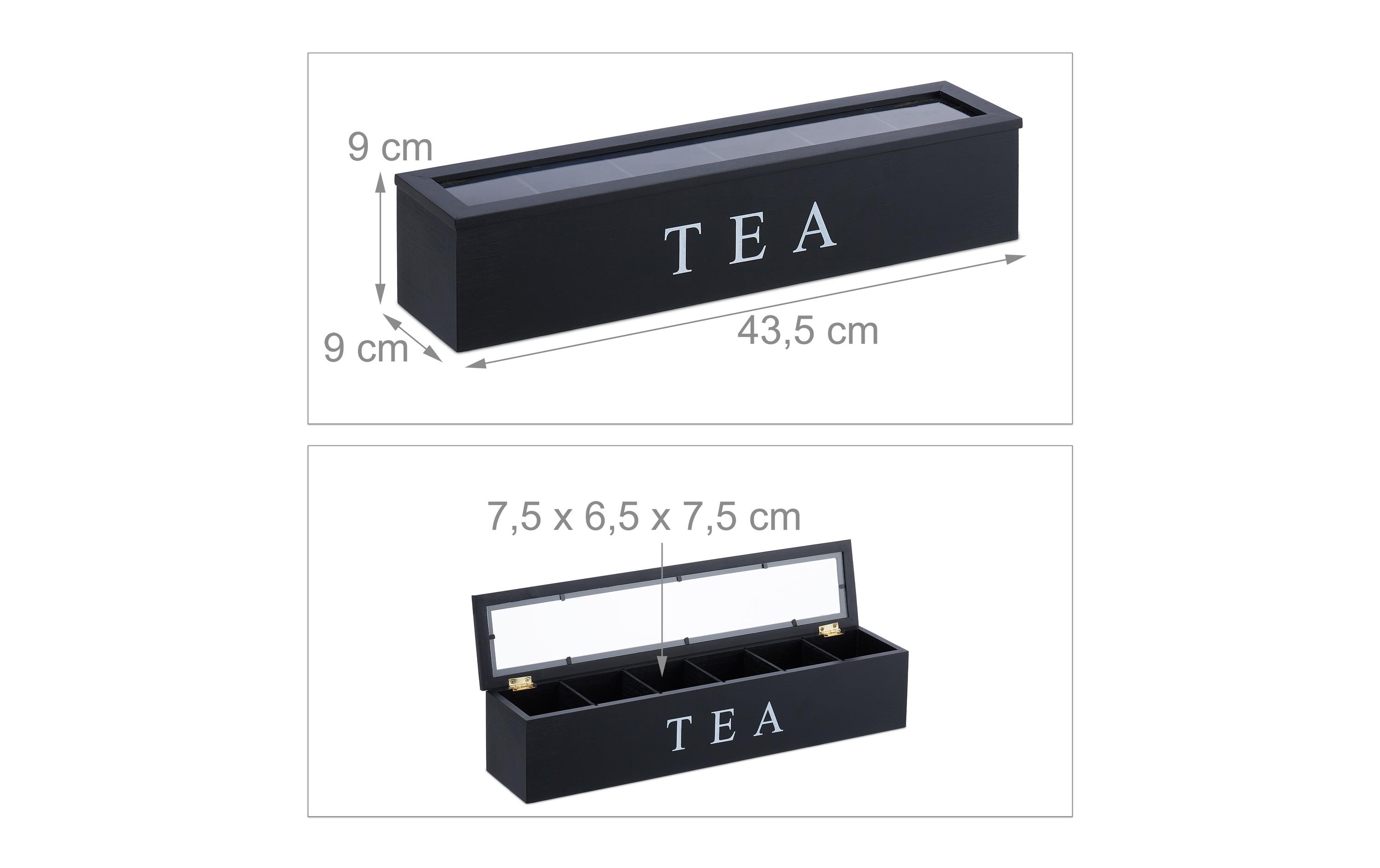 relaxdays Teebeutel-Box Schwarz/Transparent/Weiss