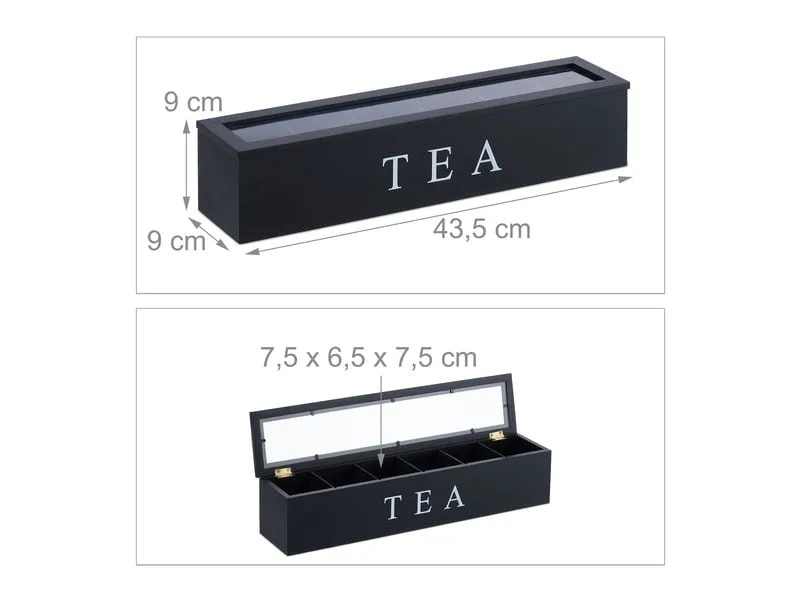 relaxdays Teebeutel-Box Schwarz/Transparent/Weiss