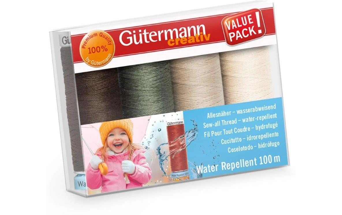 Gütermann Nähgarn-Set Water Repellent 4 Stück, Beige/Braun/Grün/Weiss