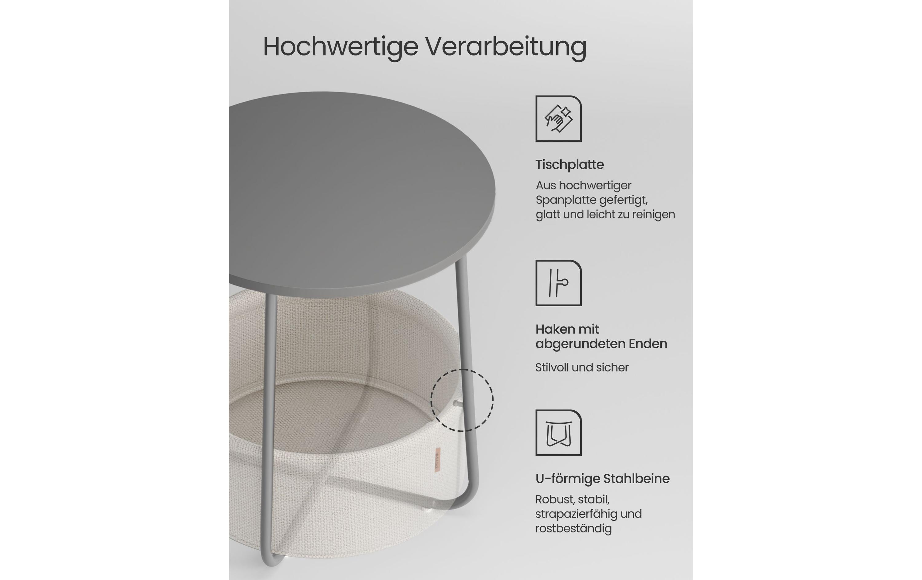 VASAGLE Beistelltisch 45 x 51 cm, Grau / Beige