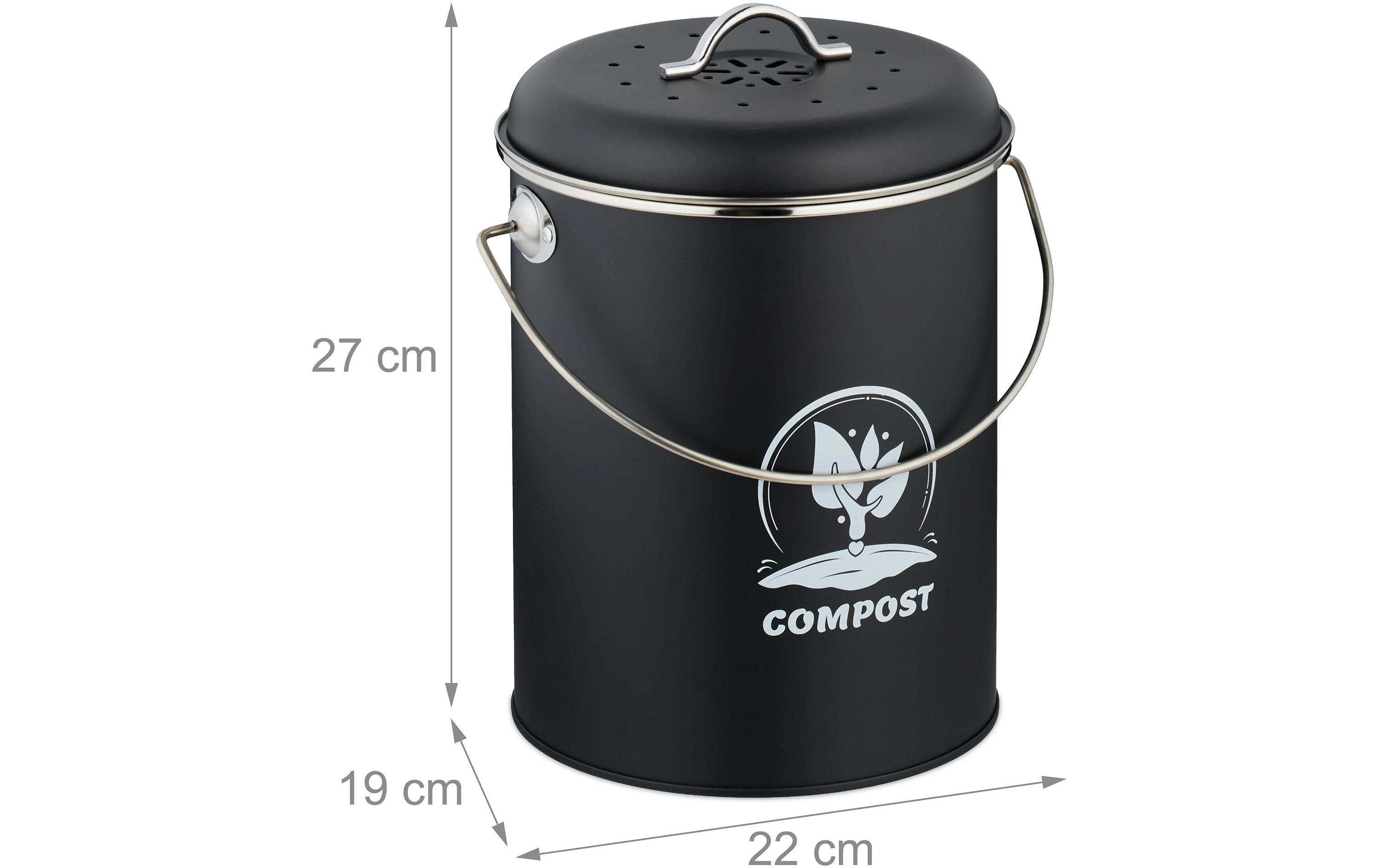 relaxdays Komposteimer mit Geruchsfilter 5.5 l, Schwarz/Silber