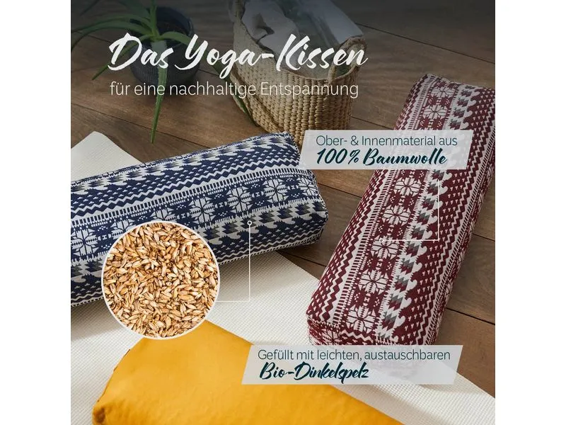 DoYourYoga Yoga-Bolster Paravati Bio-Dinkelspelz, Schwarz/Weiss