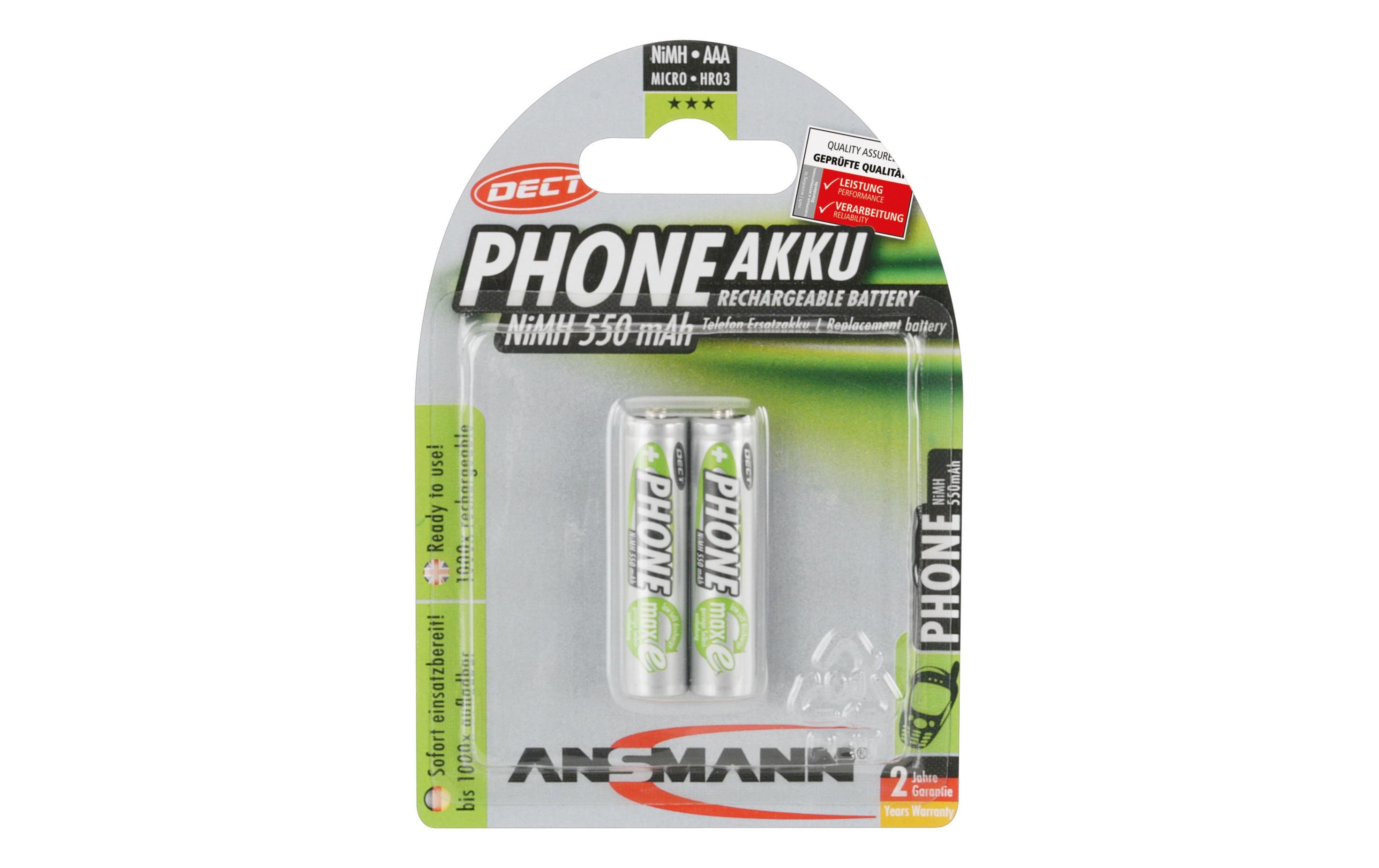 Ansmann Akku 2x AAA 550 mAh für DECT-Phones