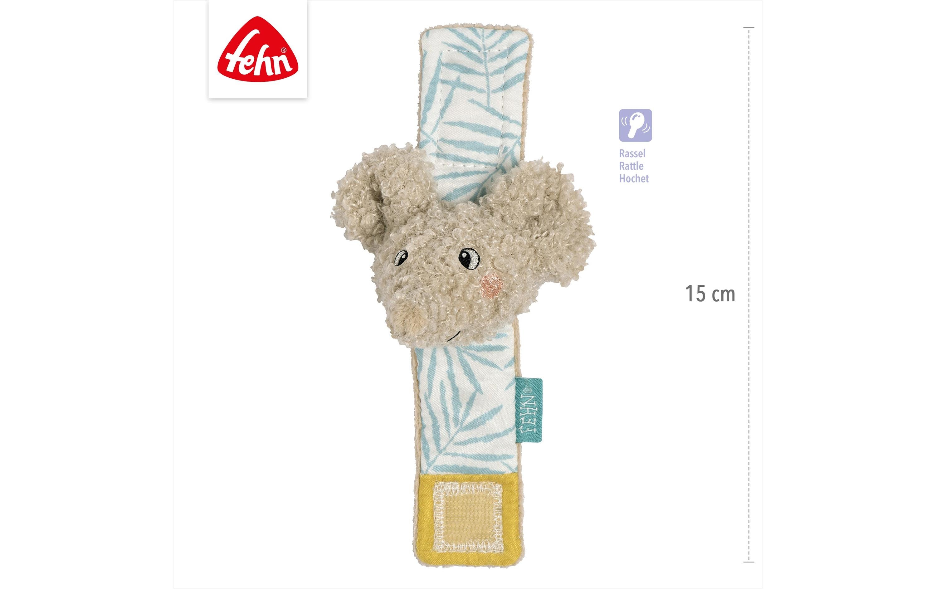 fehn Rasselarmband Elefant, Plüsch / Velours, Grau, 15 cm