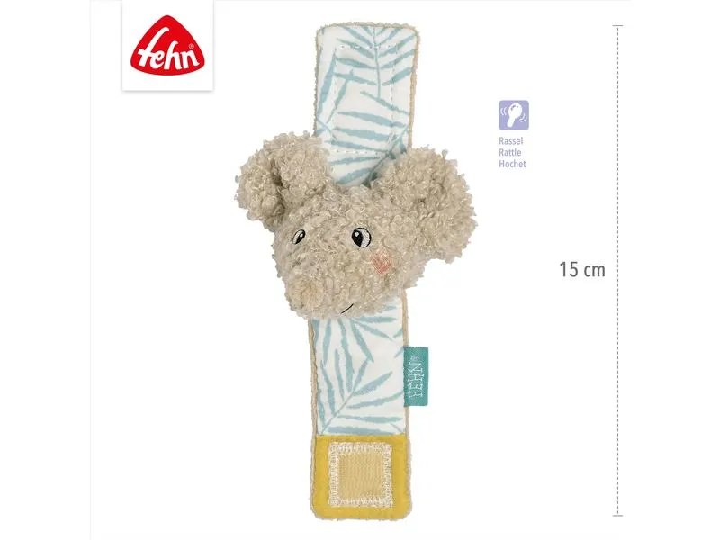 fehn Rasselarmband Elefant, Plüsch / Velours, Grau, 15 cm