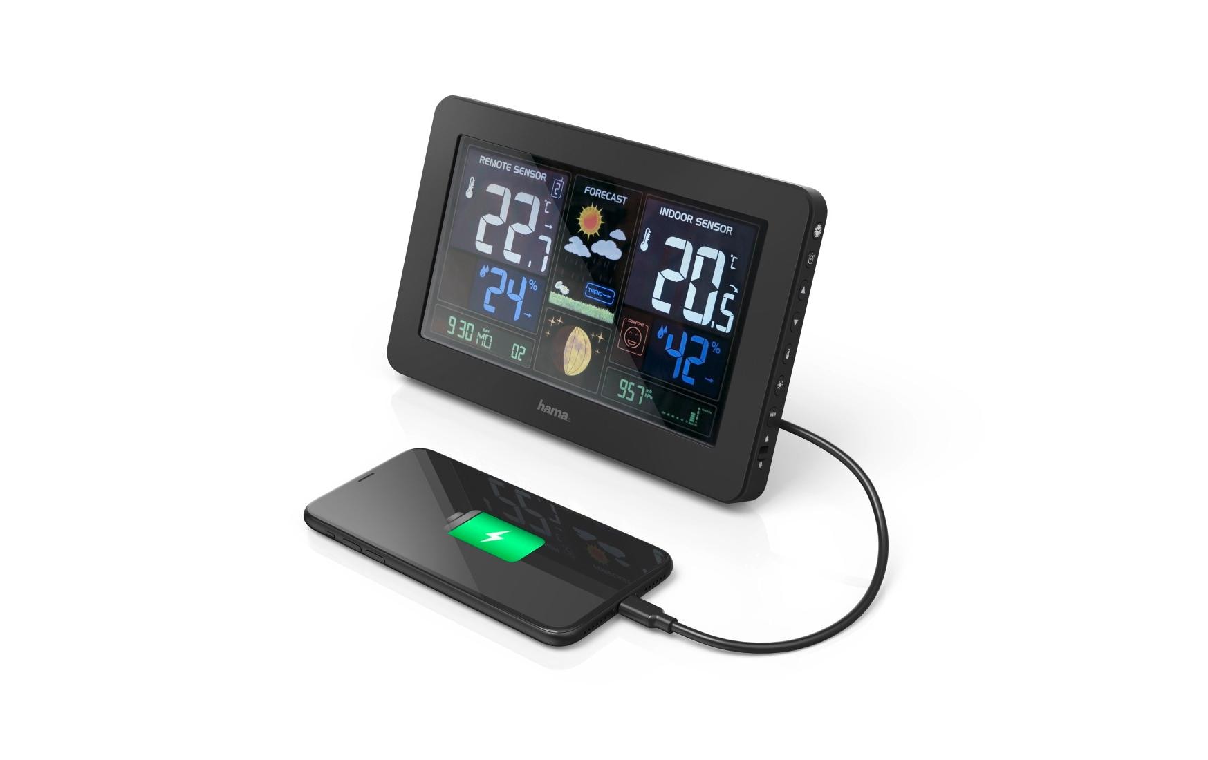 Hama Wetterstation Premium mit LED-Farbdisplay Schwarz