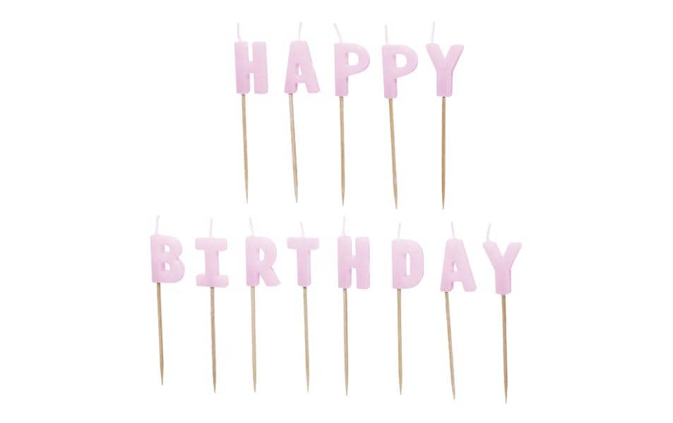 Partydeco Kerze Happy Birthday, Violett, H 2.5 cm, 13 Stück