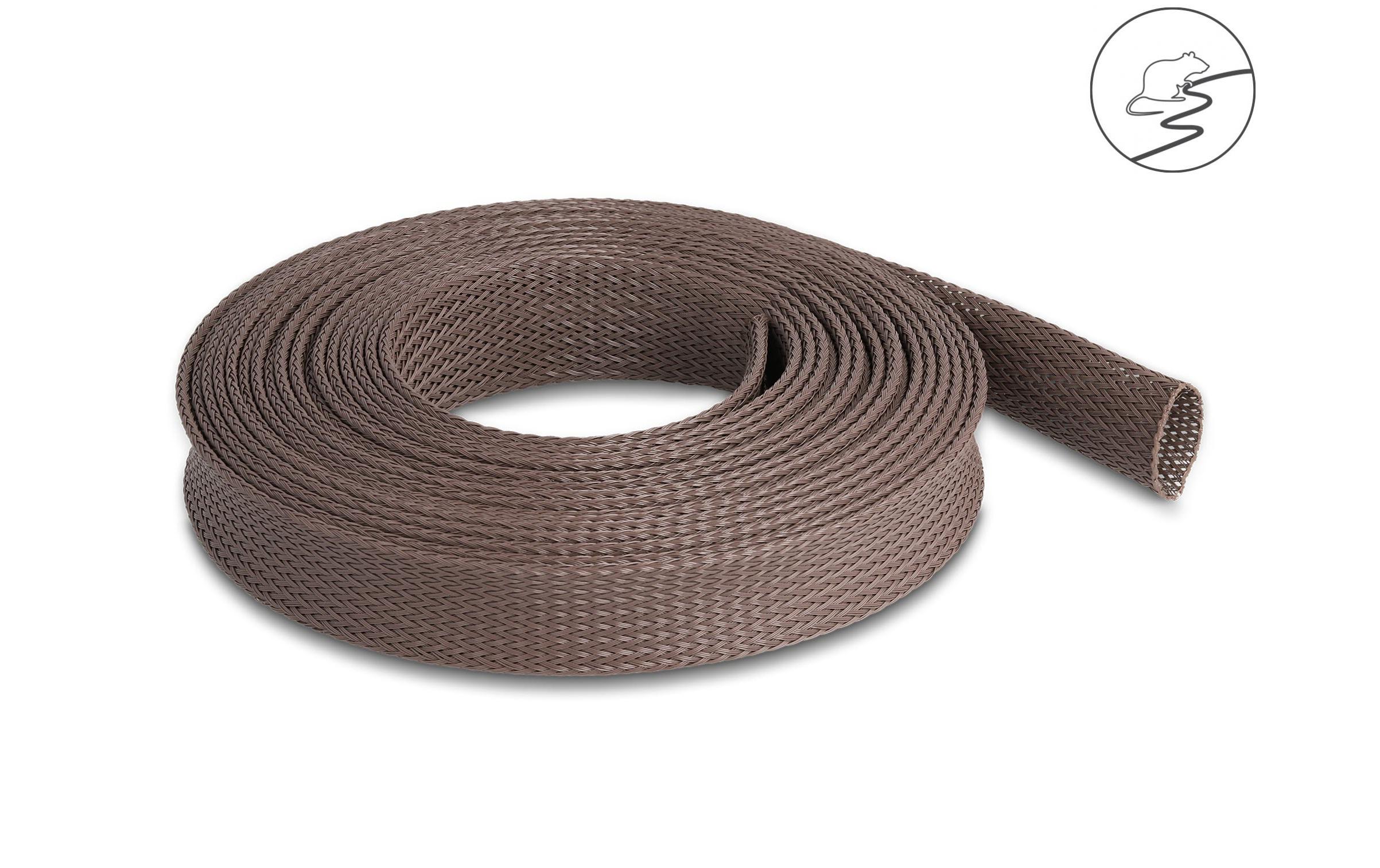 Delock Geflechtschlauch nagerfest, 5 m x 25 mm Braun Delock Geflechtschlauch nagerfest, 5 m x 25 mm Braun