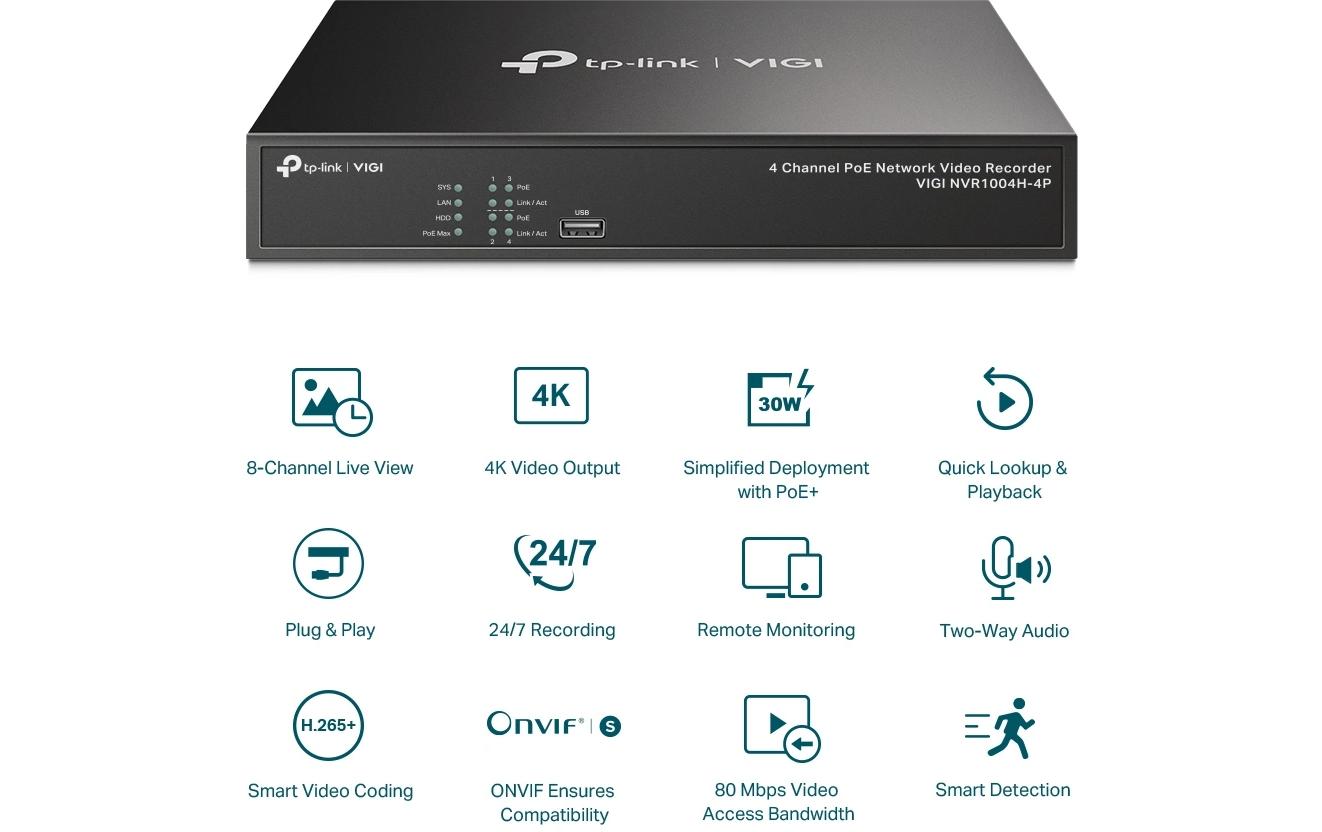 TP-Link Vigi Netzwerkrekorder VIGI NVR1004H-4P 0 TB, 4 Kanal TP-Link Vigi Netzwerkrekorder VIGI NVR1004H-4P 0 TB, 4 Kanal