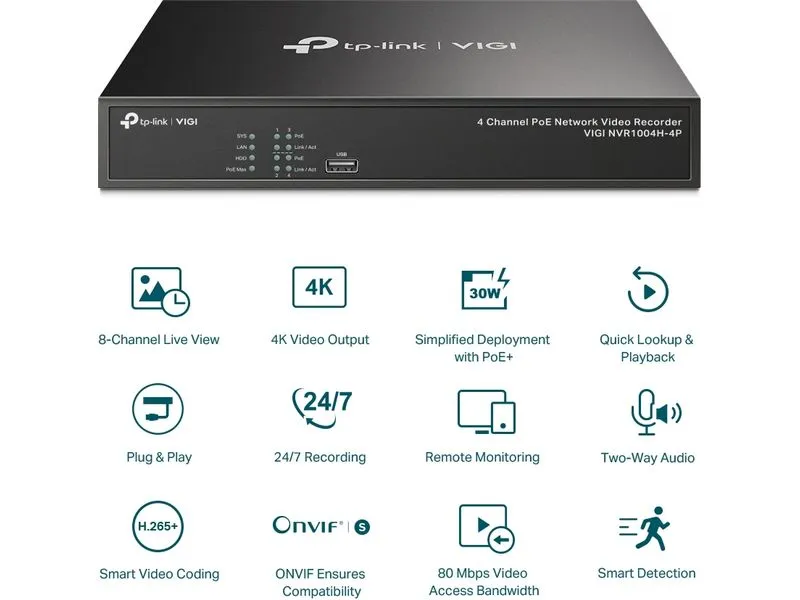 TP-Link Vigi Netzwerkrekorder VIGI NVR1004H-4P 0 TB, 4 Kanal