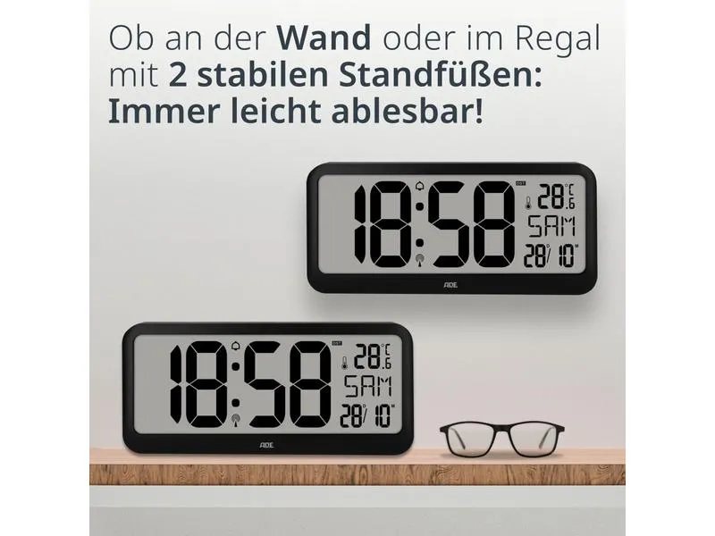 ADE Funkuhr XXL Wanduhr oder Regeluhr Schwarz ADE Funkuhr XXL Wanduhr oder Regeluhr Schwarz