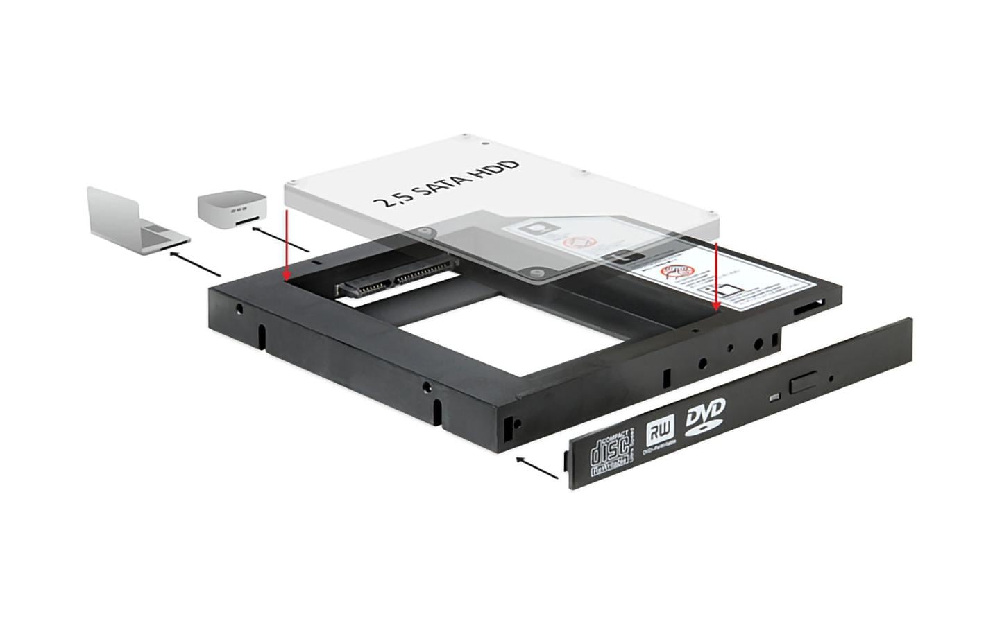 Delock DVD-Schacht Adapter für 2.5 SATA SSD für 2.5 SATA HDD&SSD Delock DVD-Schacht Adapter für 2.5 SATA SSD für 2.5 SATA HDD&SSD