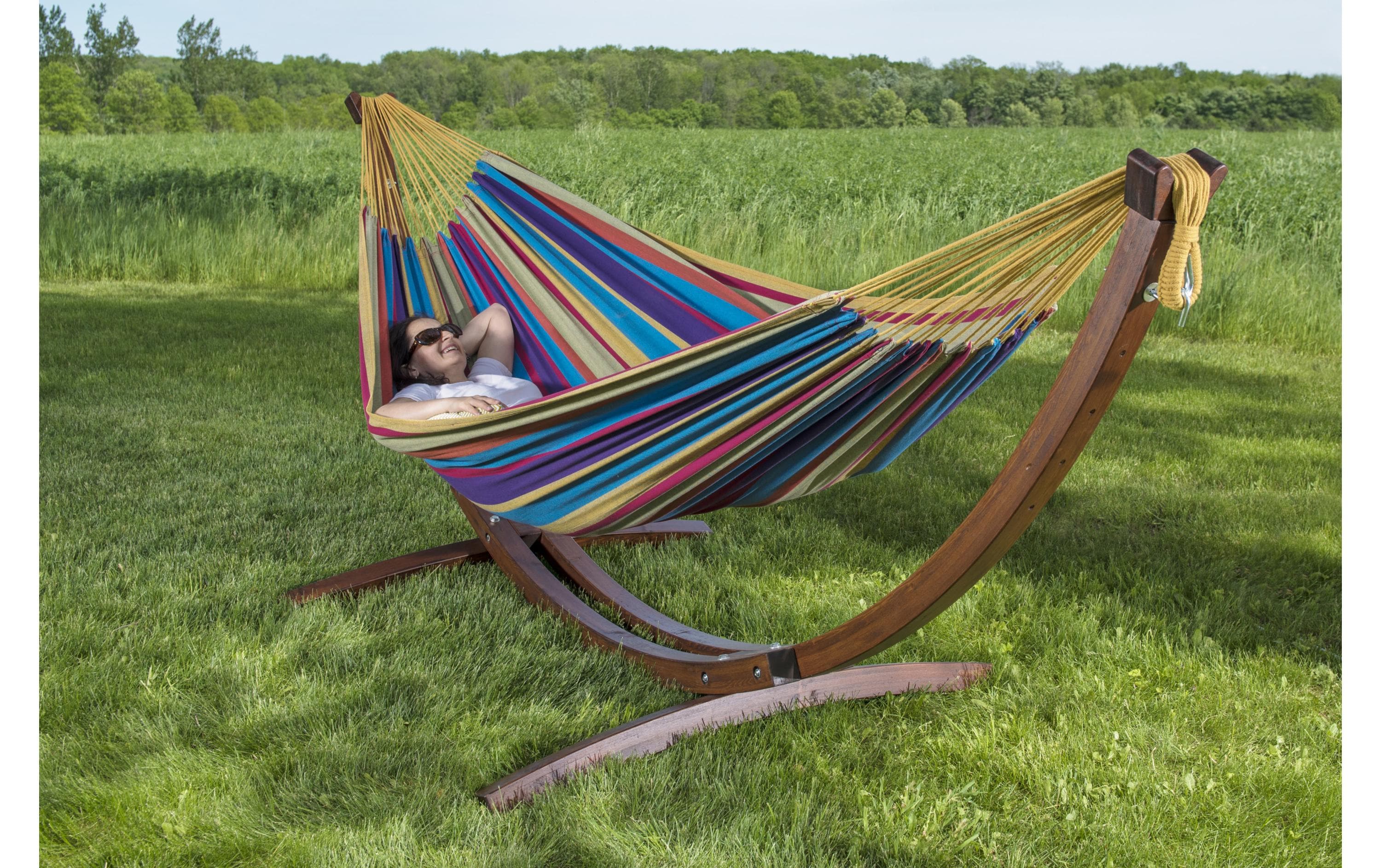 Vivere Doppelhängematte Double Cotten Tropical mit Holzgestell