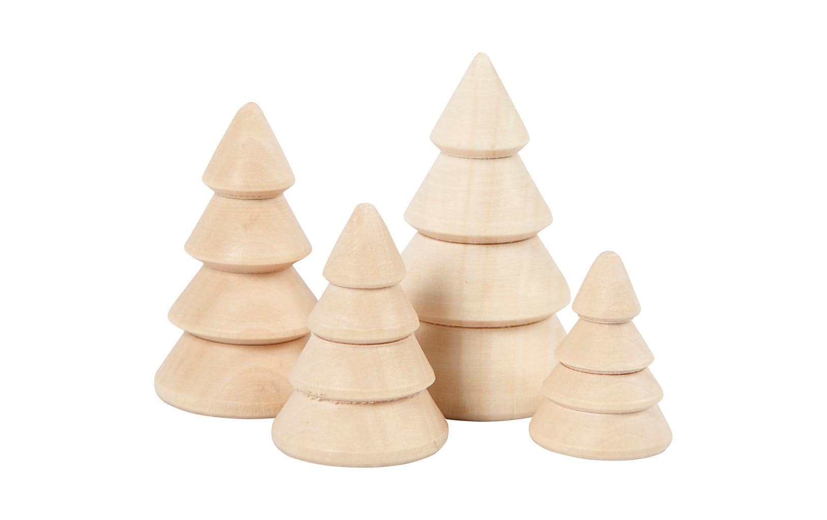 Creativ Company Holzartikel 2.3 + 3 + 3.2 + 4 cm Weihnachtsbäume, 4 Stück