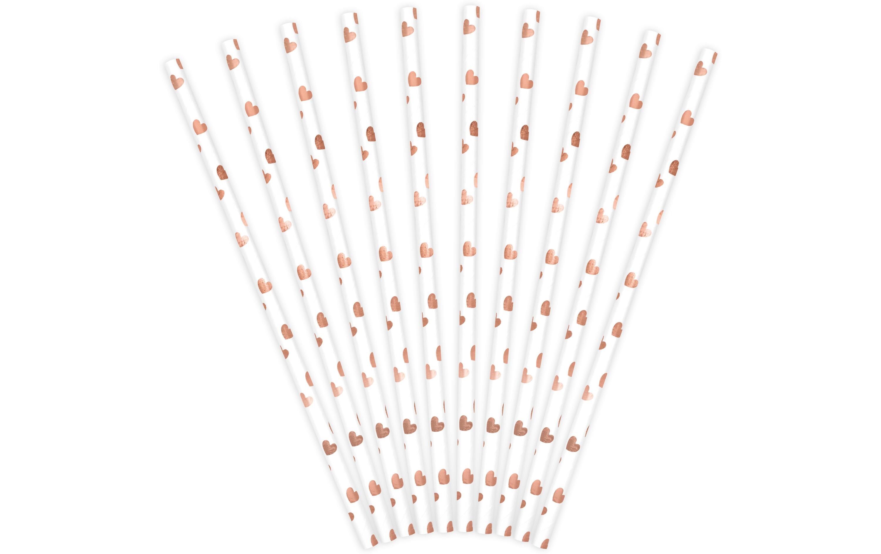 Partydeco Strohhalm Herzen 10 Stück, Rosegold/Weiss