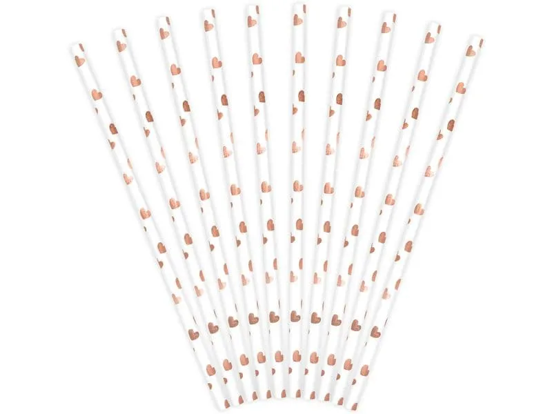 Partydeco Strohhalm Herzen 10 Stück, Rosegold/Weiss Partydeco Strohhalm Herzen 10 Stück, Rosegold/Weiss