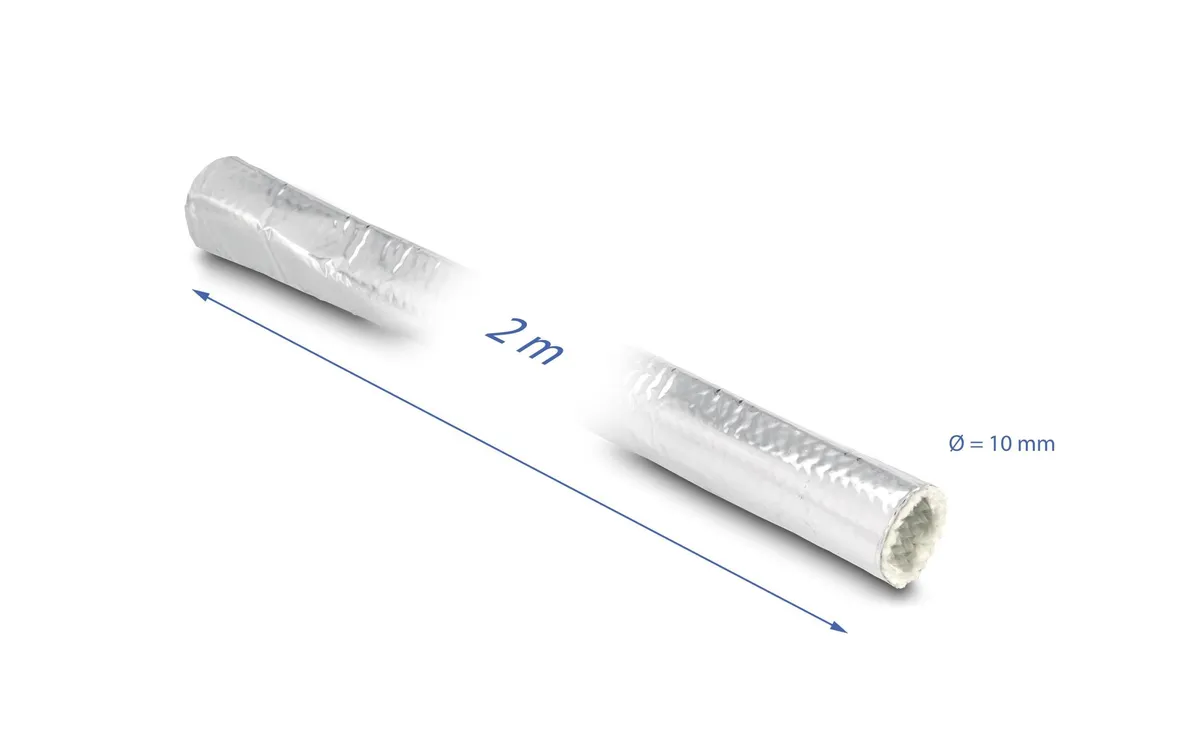 Delock Kabelschlauch aus Glasfasergeflecht / Alu 2 m x 10 mm Silber Delock Kabelschlauch aus Glasfasergeflecht / Alu 2 m x 10 mm Silber