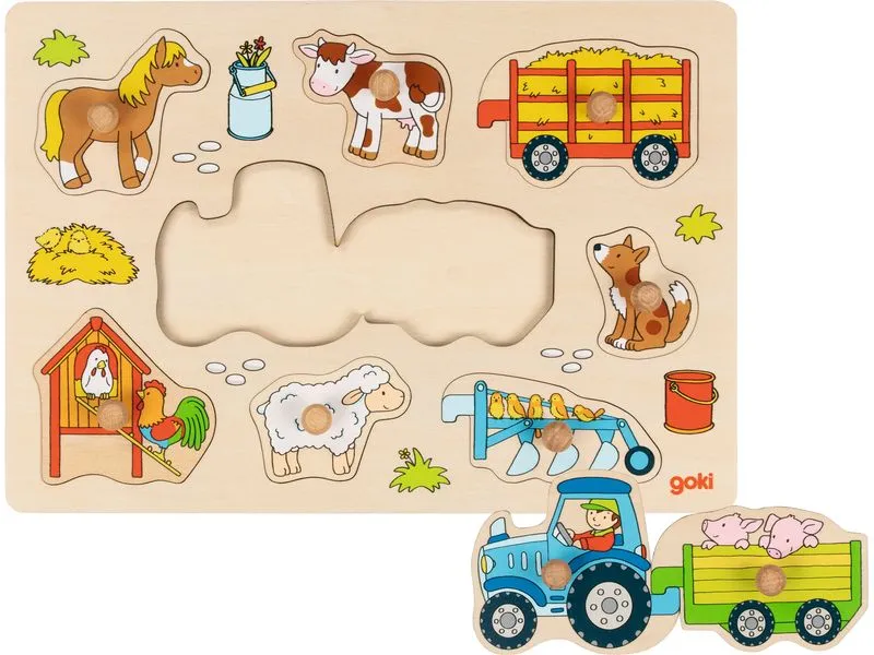 Goki Steckpuzzle Traktor mit Anhängern