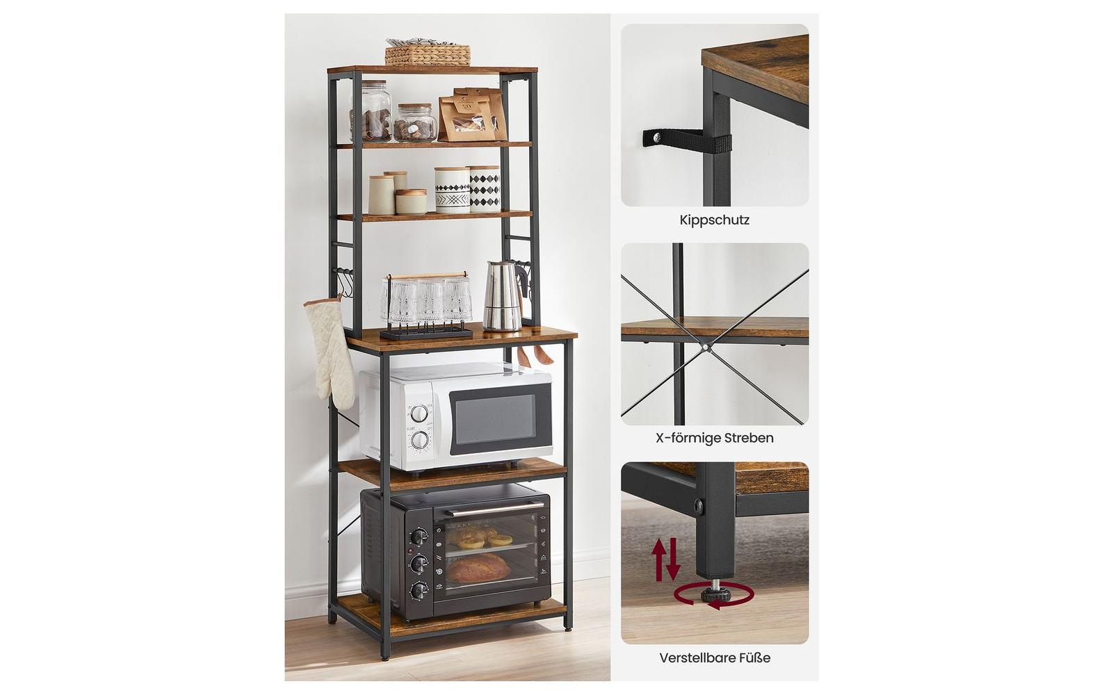 VASAGLE Küchenregal mit 6 Ablagen Braun