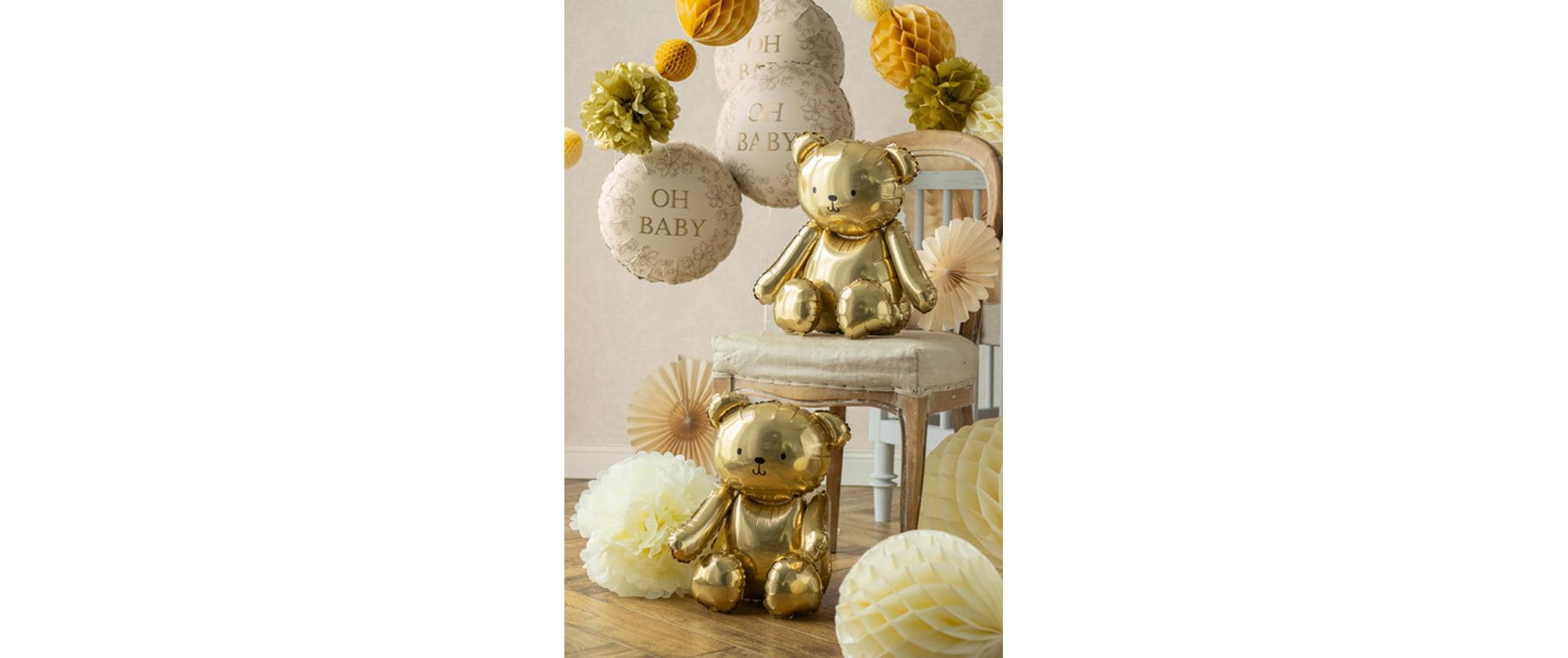 Partydeco Folienballon Bär, Gold, 38 x 42 cm, 1 Stück