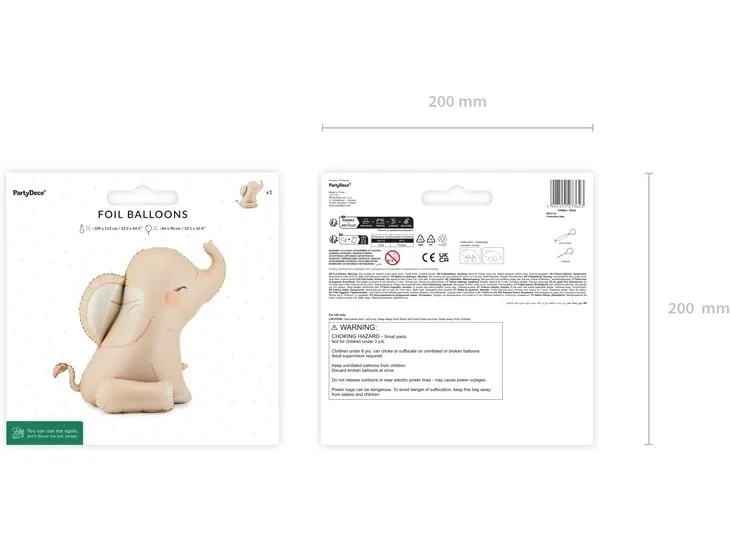 Partydeco Elefant Folienballon 84 x 90 cm Beige