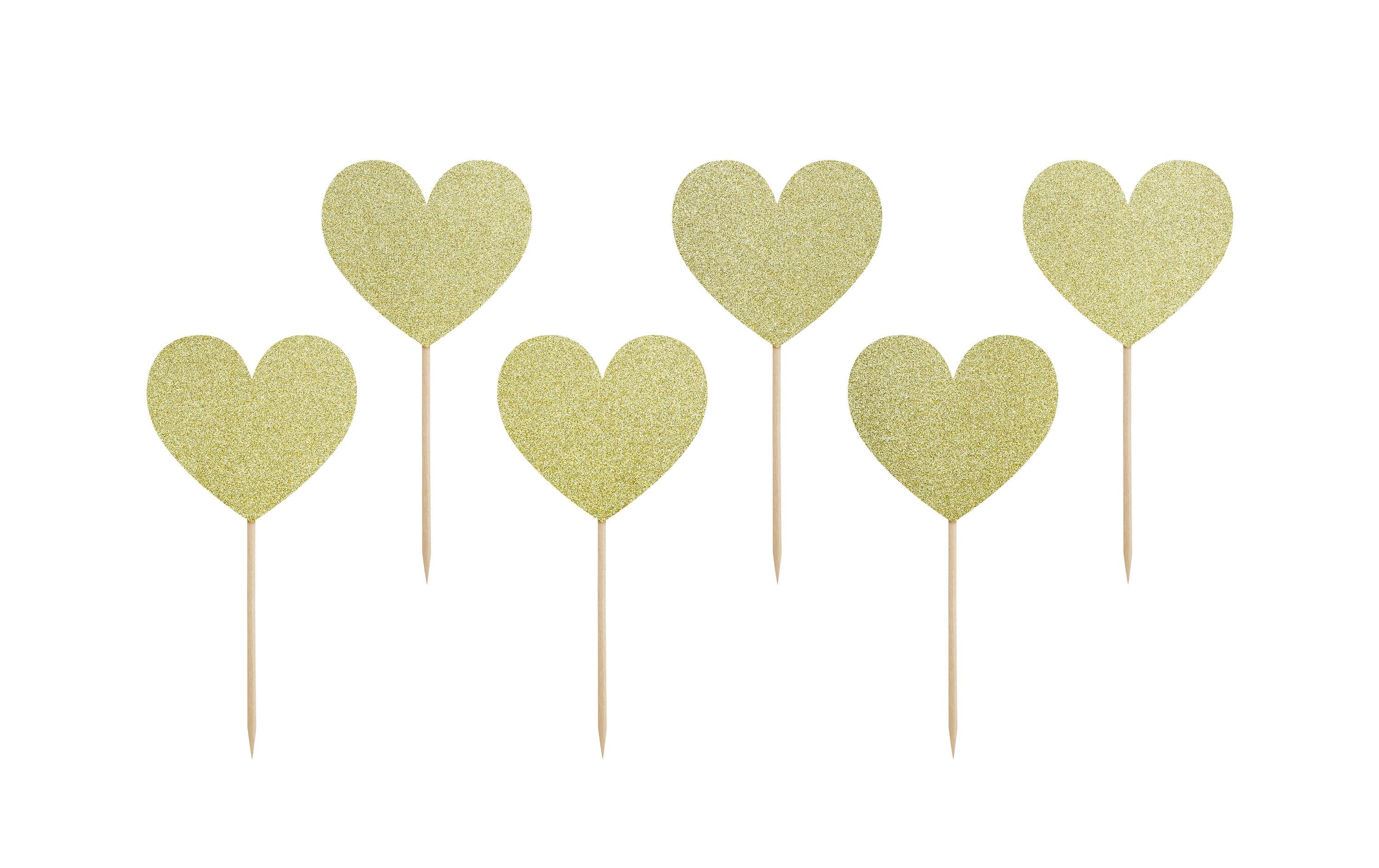 Partydeco Kuchen-Topper Herzen 11 cm, 6 Stück, Gold