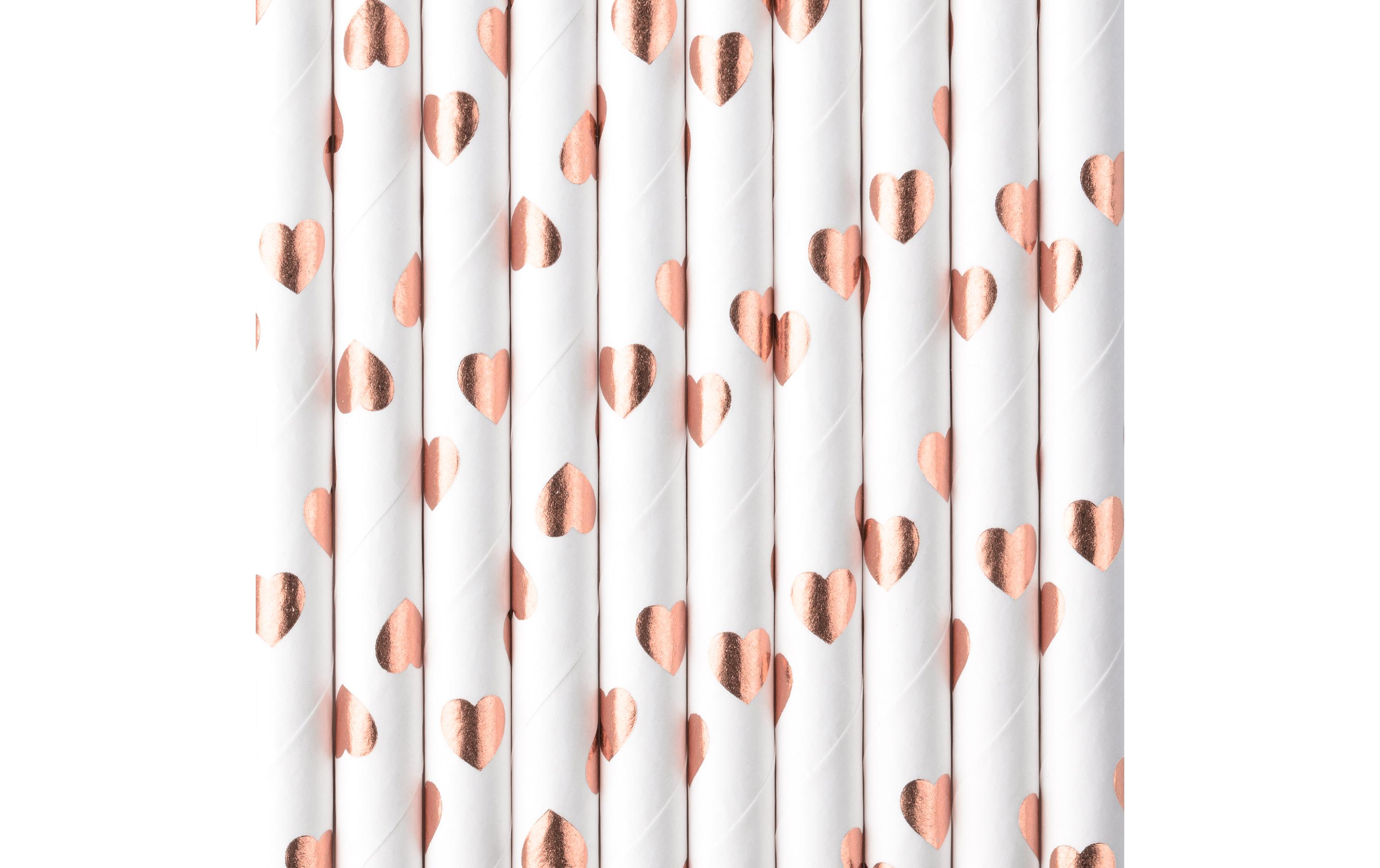 Partydeco Strohhalm Herzen 10 Stück, Rosegold/Weiss