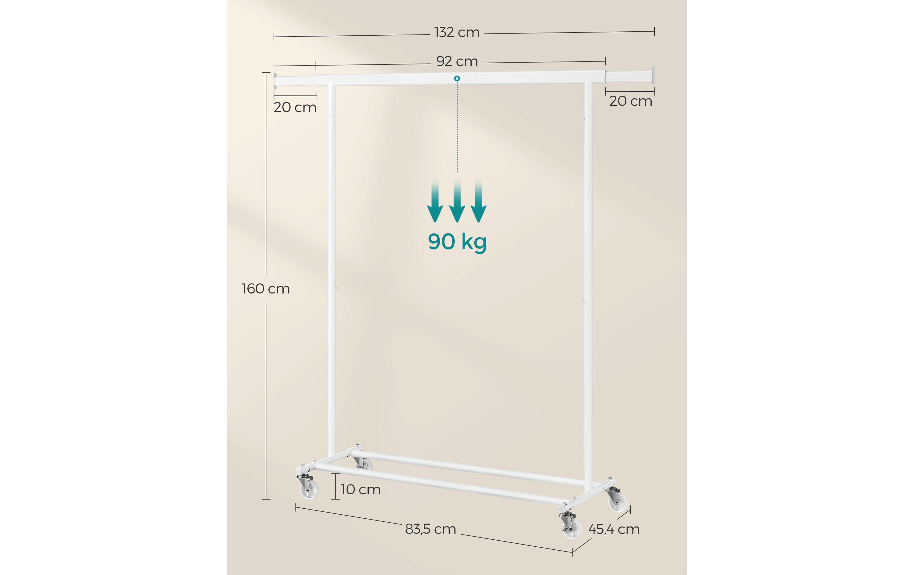 Songmics Garderobenständer ausziehbare Stange Weiss