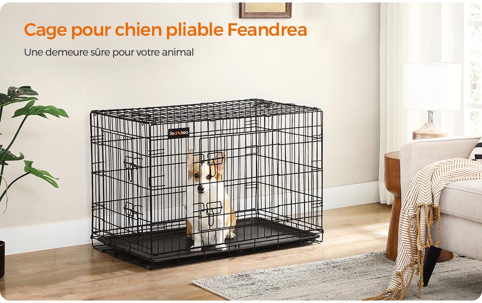 Feandrea Hundekäfig mit 2 Türen, 92.5 x 57.5 x 64 cm, Schwarz