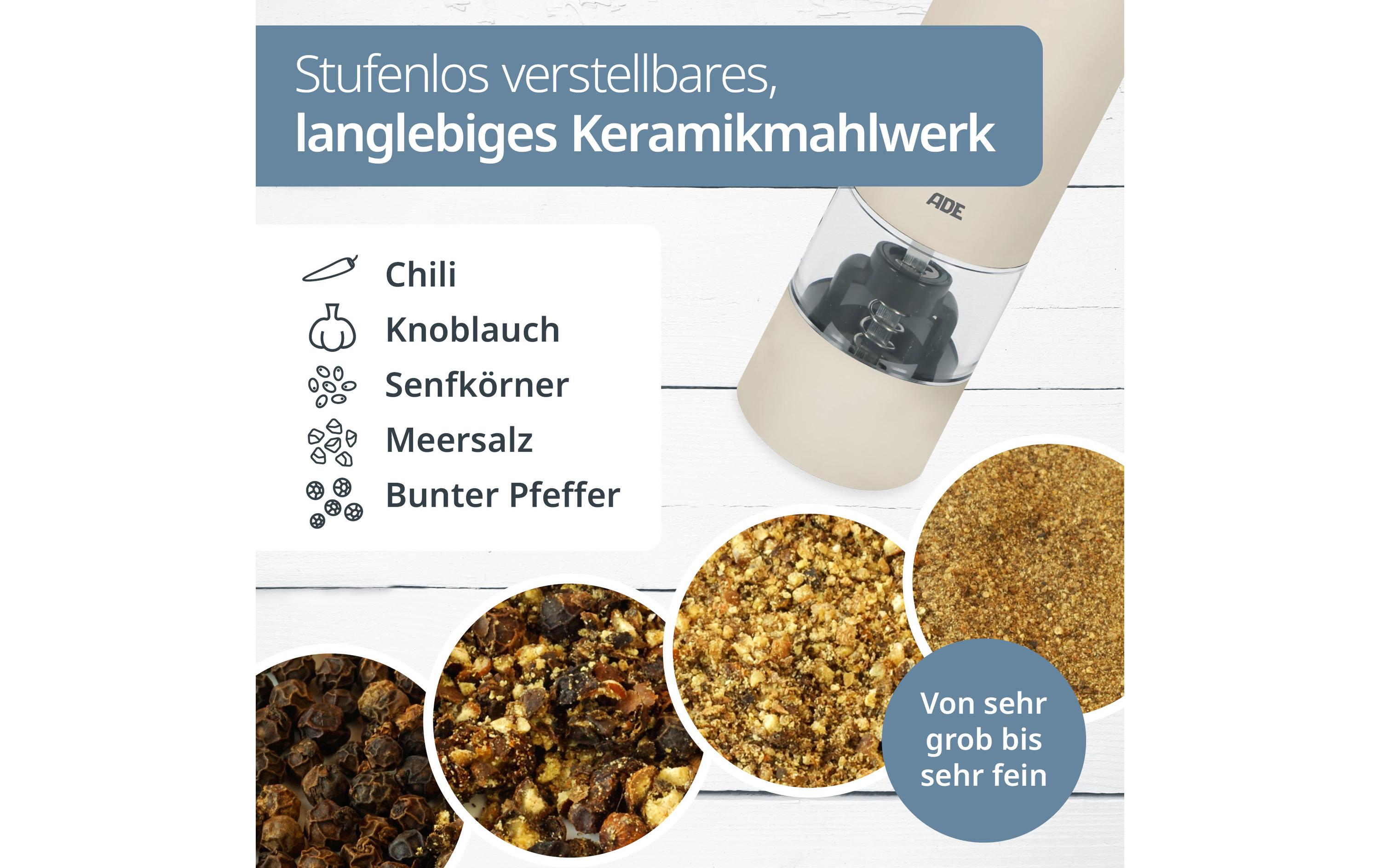 ADE Salz- und Pfeffermühle 13.9 cm, Crème