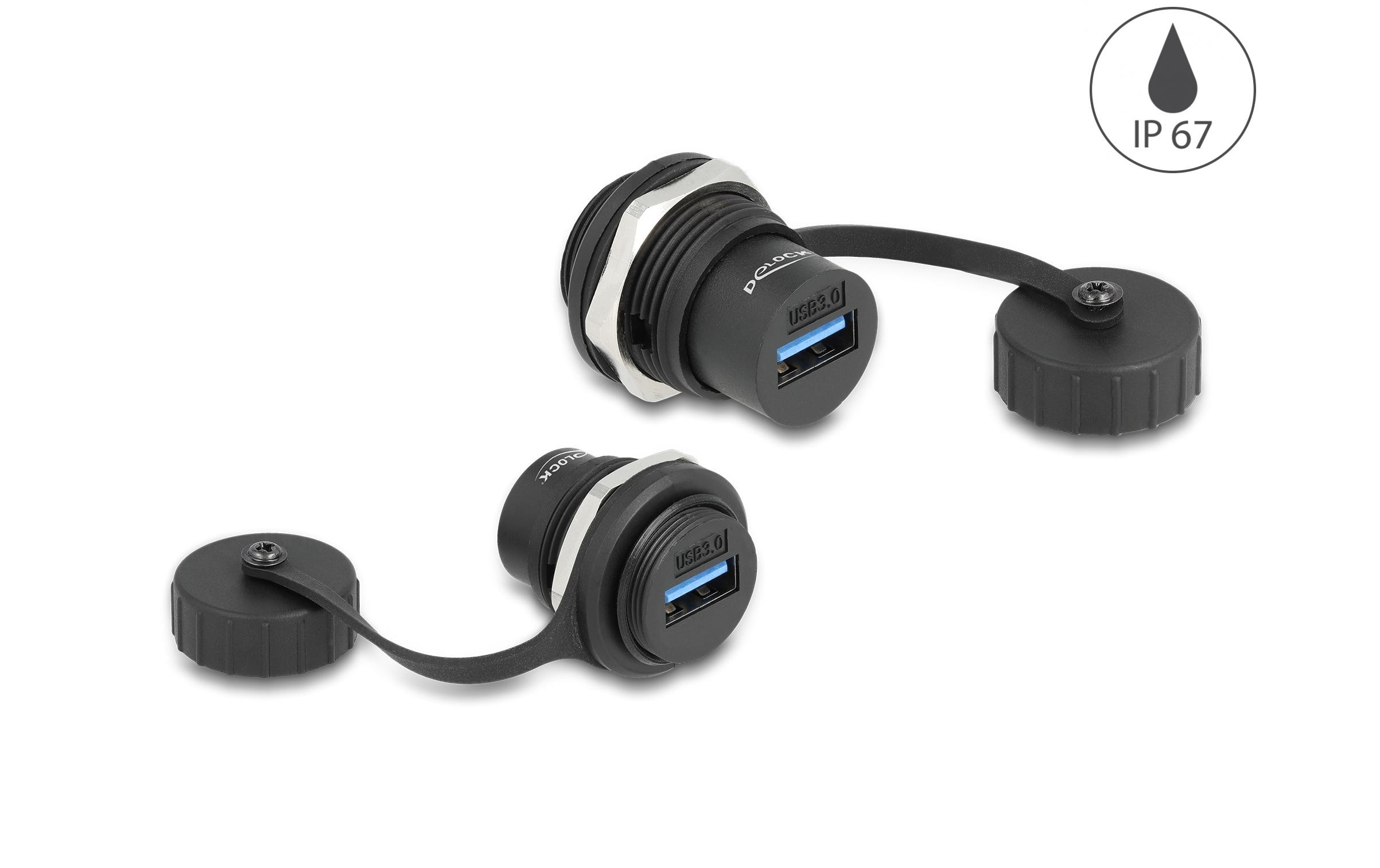 Delock USB 3.2 Gen 1 Typ-A Einbaubuchse IP67 staub- & wasserdicht Delock USB 3.2 Gen 1 Typ-A Einbaubuchse IP67 staub- & wasserdicht