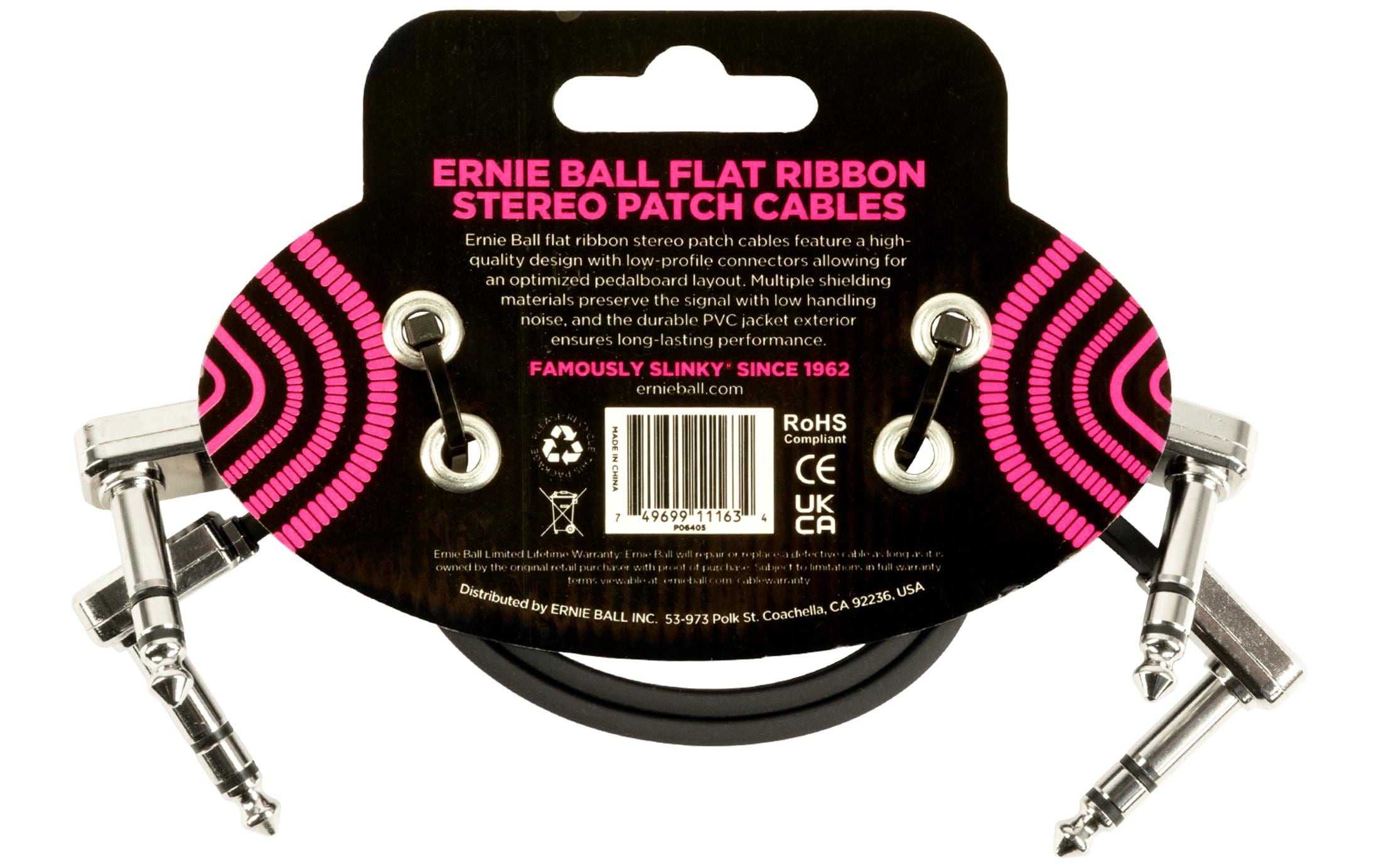 Ernie Ball Patch-Kabel 6405 Flat Ribbon, 2er Pack – 0.3 m, Schwarz