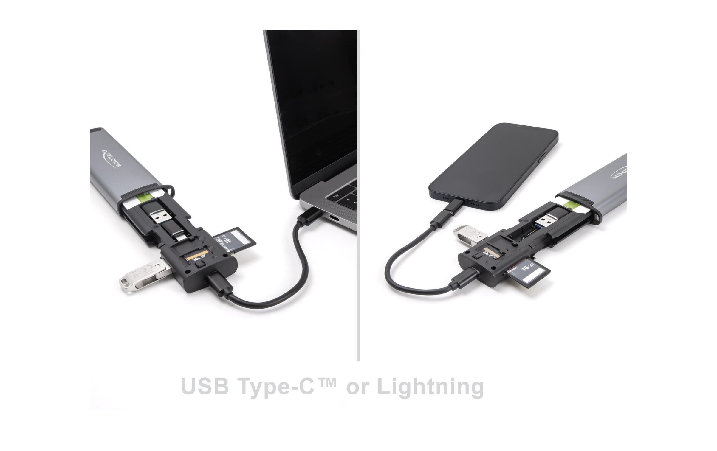 Delock Card Reader Extern USB-C 5 Gbps für SD und Micro SD