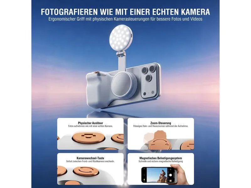 4smarts Smartphone Kameragriff, Fill Light, Fernauslöser, Magnetisch