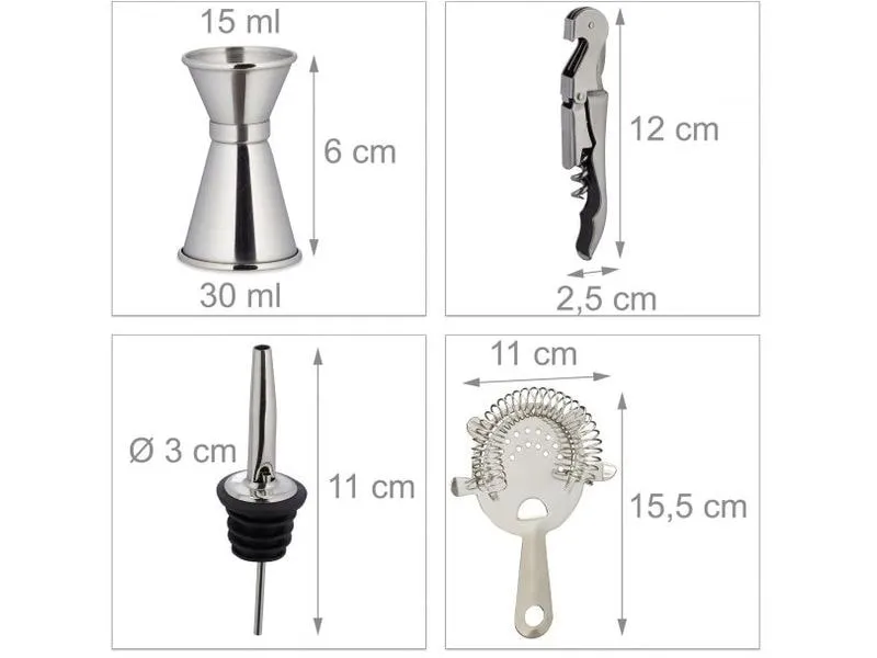 relaxdays Cocktail-Set 680 ml, Silber relaxdays Cocktail-Set 680 ml, Silber