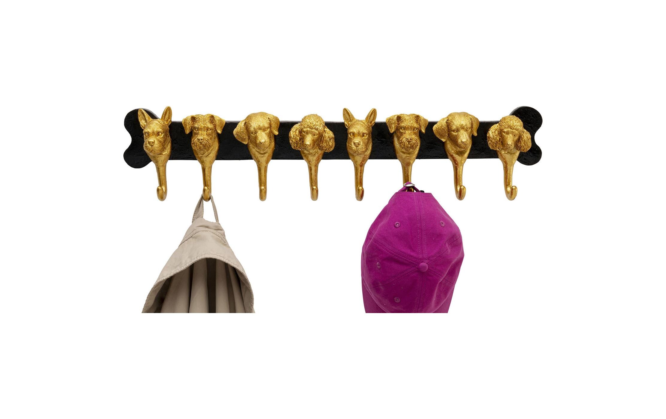 Kare Wandgarderobe Dog Family 69 cm x 15.5 cm, Gold/Schwarz