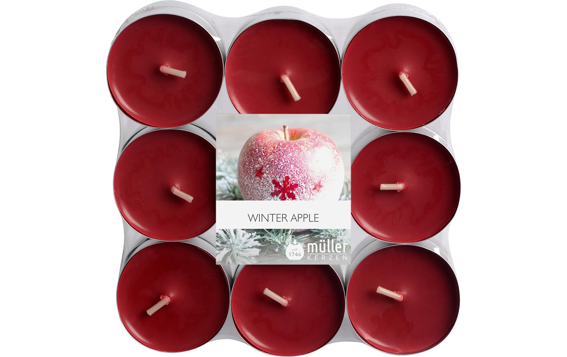 müller Kerzen Teelichter Maxi Winter Apple, Rot, 18 Stück