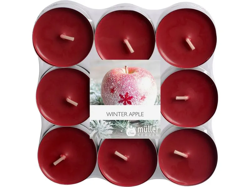müller Kerzen Teelichter Maxi Winter Apple, Rot, 18 Stück
