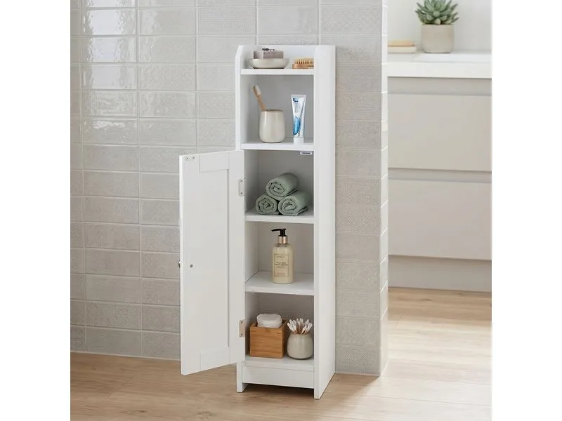 relaxdays Badschrank 18 x 80 cm, Weiss/Silber relaxdays Badschrank 18 x 80 cm, Weiss/Silber