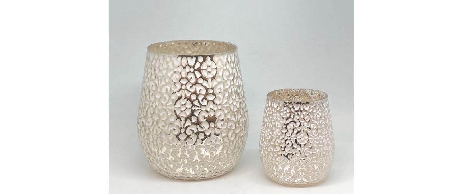 Dameco Weihnachtswindlicht mit Blütenmuster 18.5 cm, Silber/Weiss