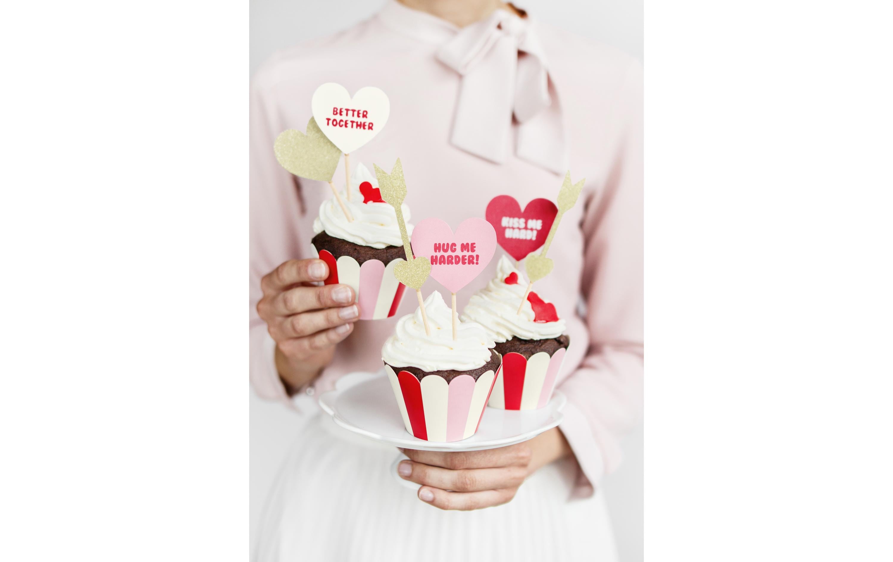 Partydeco Kuchen-Topper Herzen 11 cm, 6 Stück, Gold