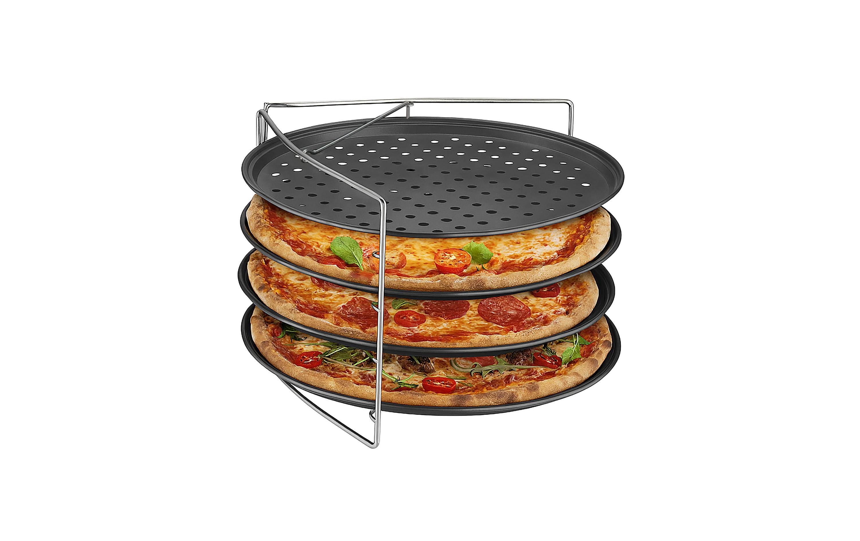 relaxdays Pizzablech Loch 4er-Set mit Gestell