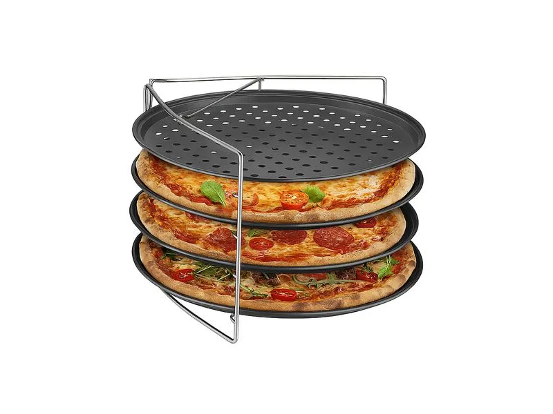 relaxdays Pizzablech Loch 4er-Set mit Gestell relaxdays Pizzablech Loch 4er-Set mit Gestell