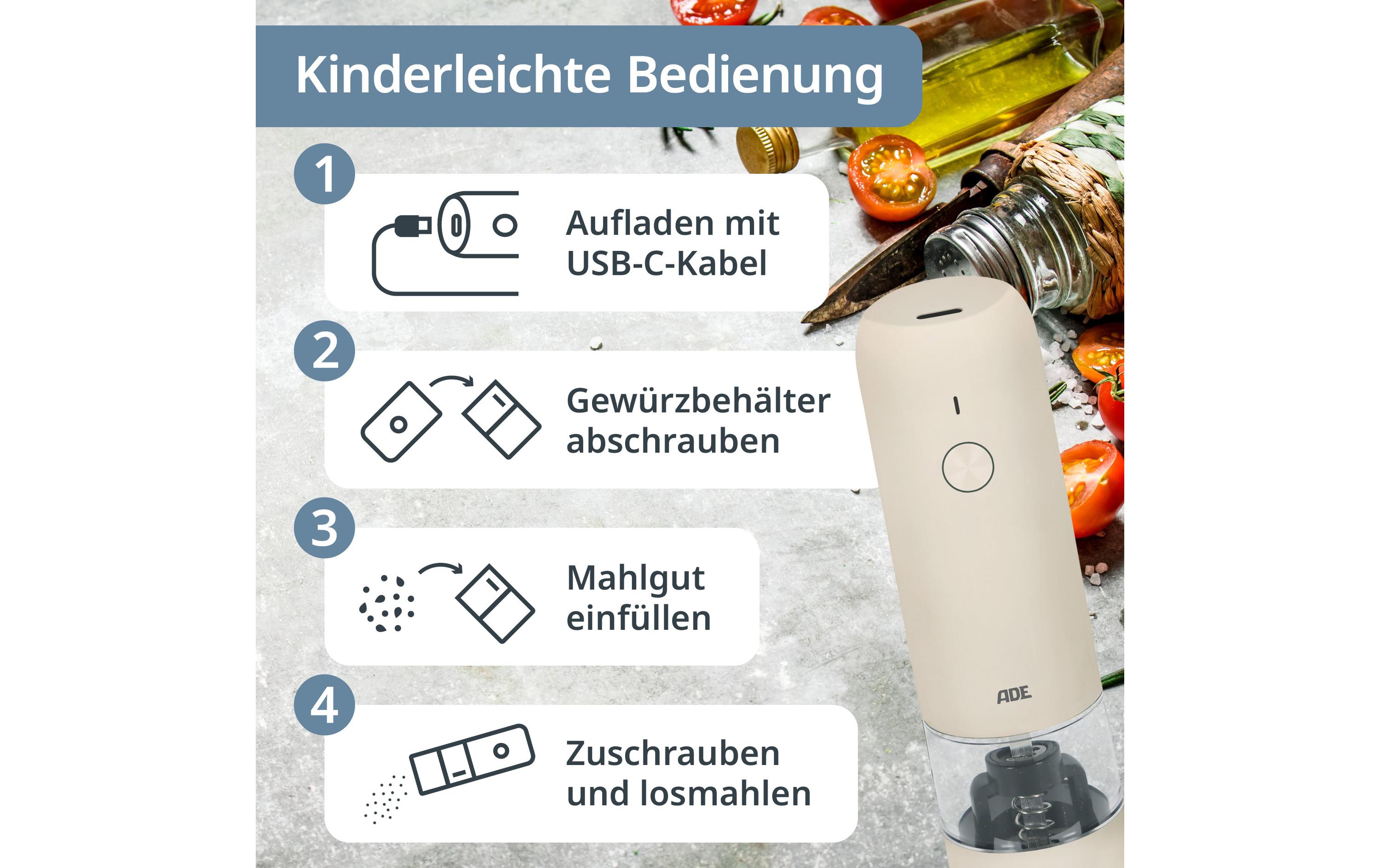 ADE Salz- und Pfeffermühle 13.9 cm, Crème