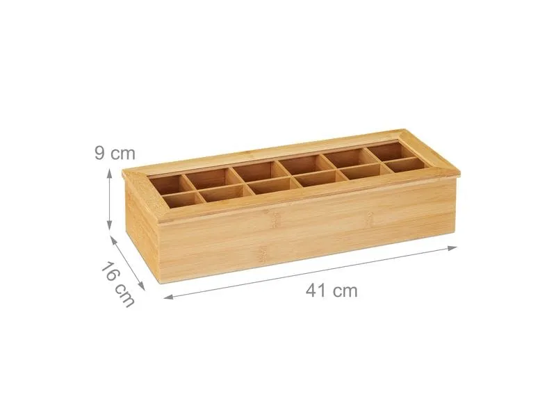 relaxdays Teebeutel-Box 12 Fächer, Hellbraun relaxdays Teebeutel-Box 12 Fächer, Hellbraun