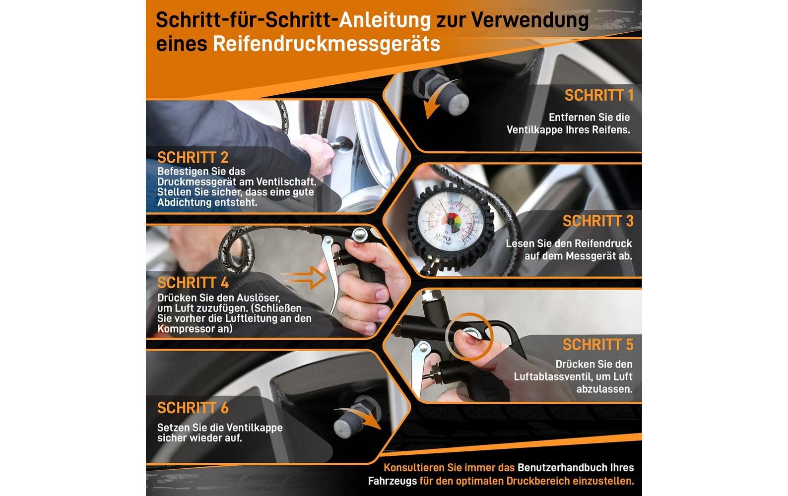 Hardtwerk Druckluft-Reifenfüllmesser Messbereich: 012 bar