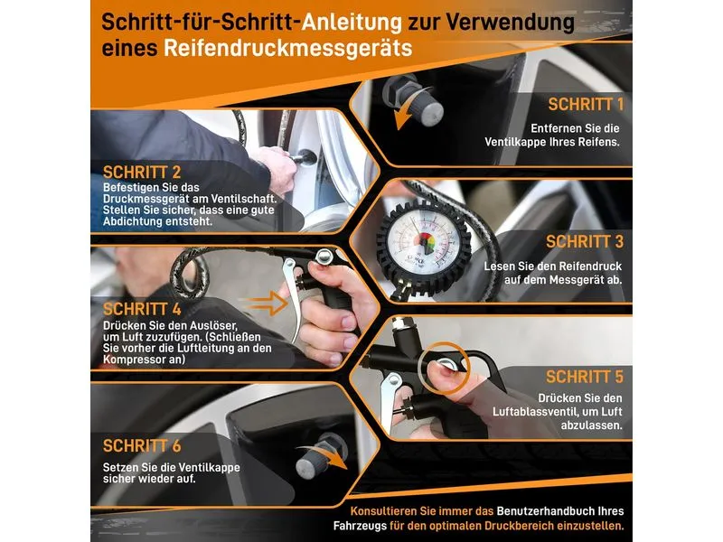 Hardtwerk Druckluft-Reifenfüllmesser Messbereich: 012 bar