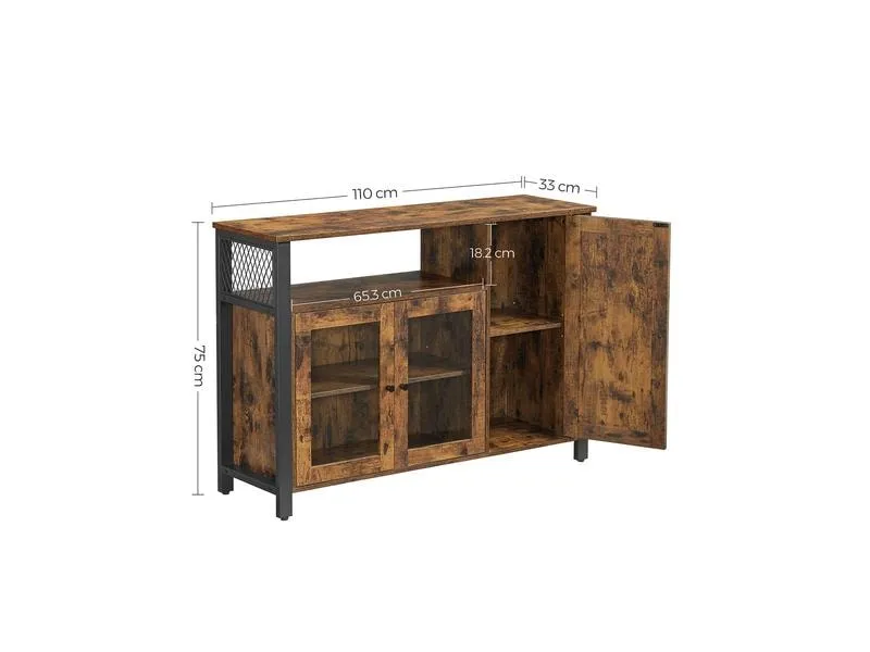 VASAGLE Sideboard mit 3 Türen 110 x 75 cm, Braun/Schwarz VASAGLE Sideboard mit 3 Türen 110 x 75 cm, Braun/Schwarz
