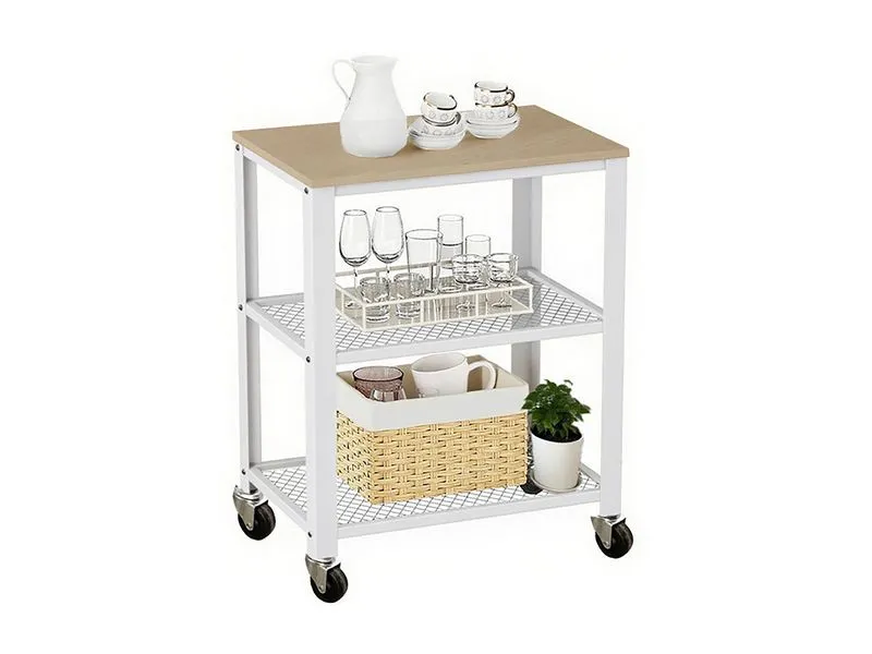 relaxdays Küchenwagen 77.5 x 60 cm Natur-Weiss relaxdays Küchenwagen 77.5 x 60 cm Natur-Weiss