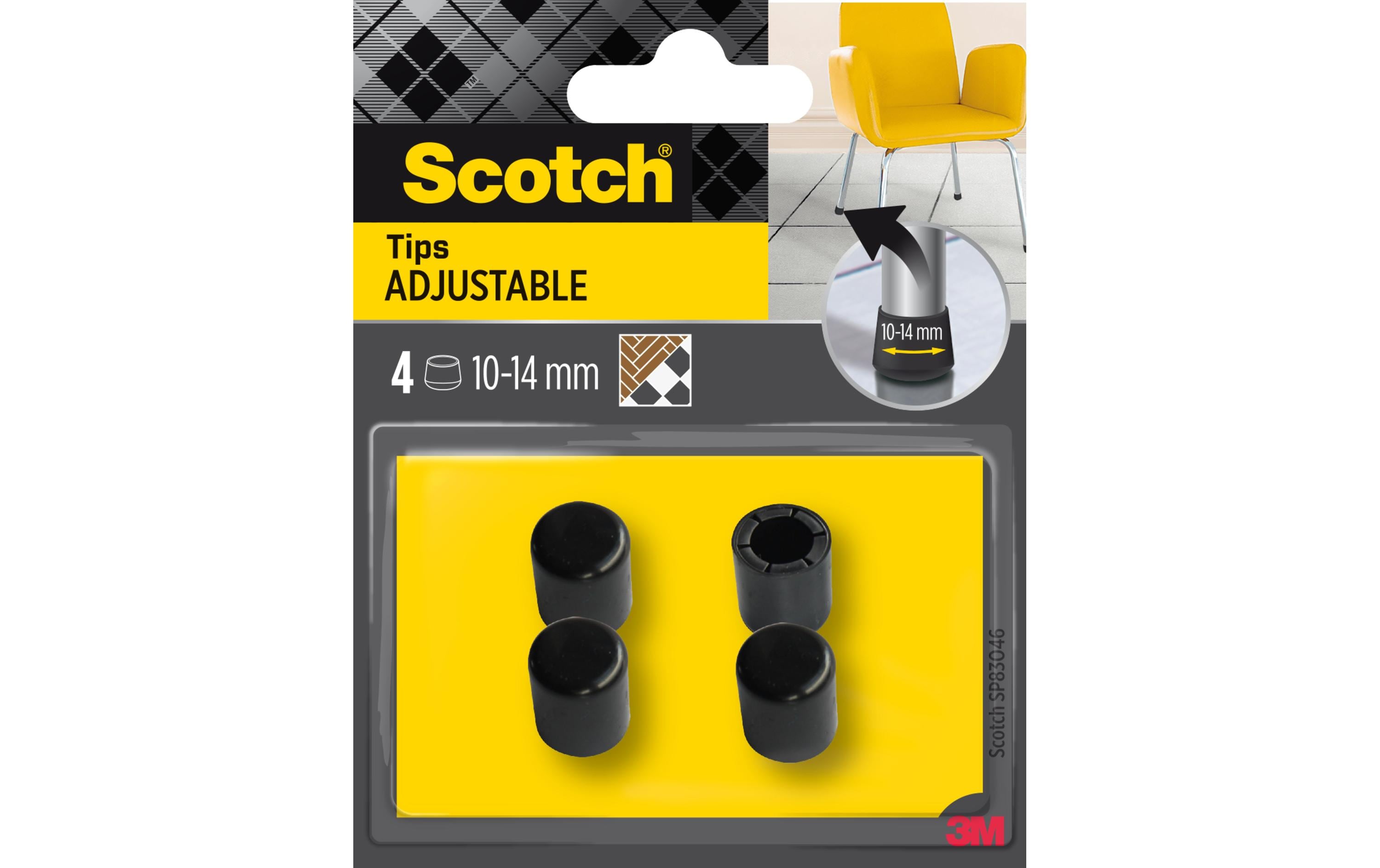 3M Stuhlbeingleiter Adjustable, Ø 10-14 mm, Schwarz, 4er Pack 3M Stuhlbeingleiter Adjustable, Ø 10-14 mm, Schwarz, 4er Pack